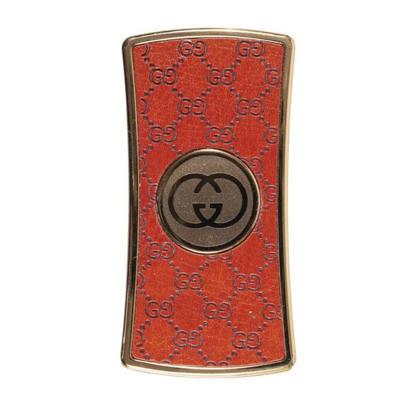 Gucci GG Monogram Gold & Leather  Vintage Gas Lighter - Picture 1 of 4